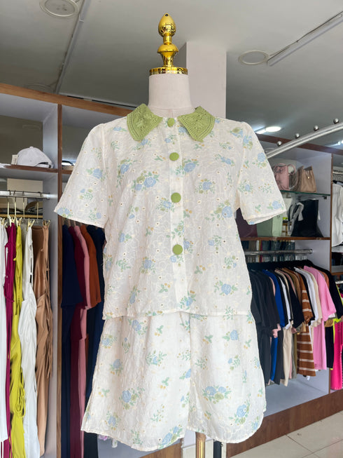 Peter Pan Neckline Sweet Embroider Co-Ord Sets